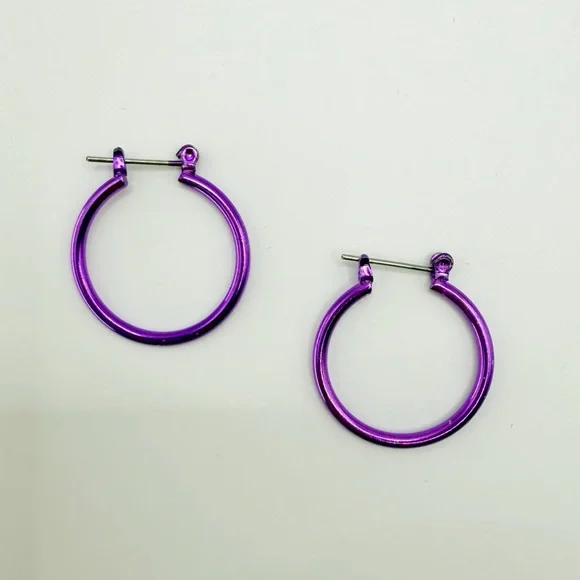 Metallic Purple Hoop Earrings | Medium Lightweight Statement Hoops - Picture 2 of 3